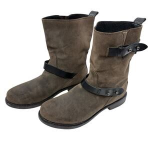 rag & bone Moto Boots Size 38 US 8 Short Waxed Calfskin Suede Handmade Goodyear